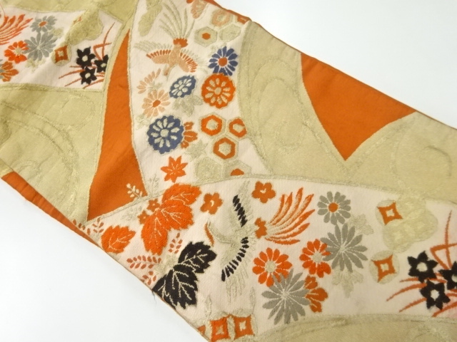 JAPANESE KIMONO / ANTIQUE NAGOYA OBI / SILK / WOVEN FLOWER & BIRD